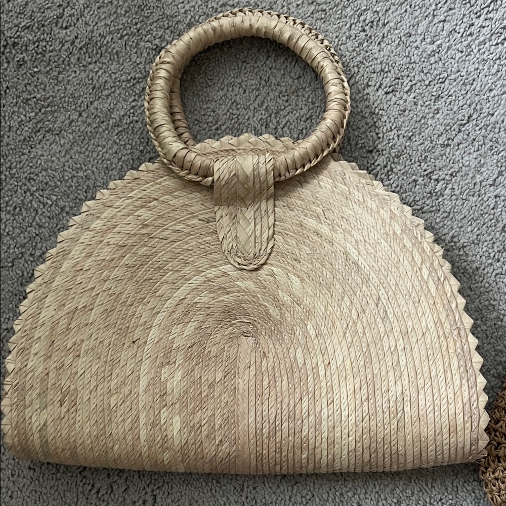 Woven Half-Moon Tote in Natural Straw with Round Handles